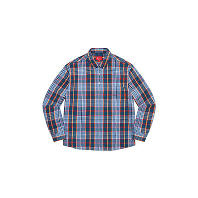 PULL OVER PLAID FLANNEL SHIRT (BLUE)